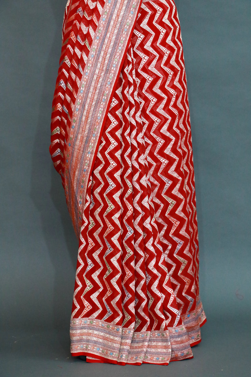 Red khaddi georgette meenakari saree