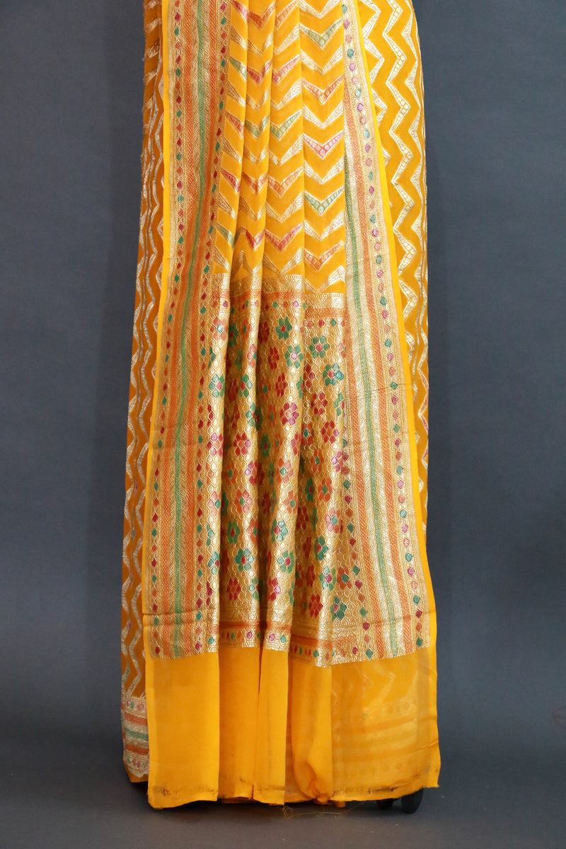 Mustard Khaddi Georgette Meenakari Saree