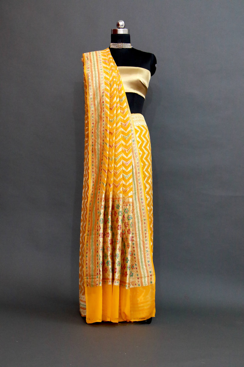 Mustard Khaddi Georgette Meenakari Saree