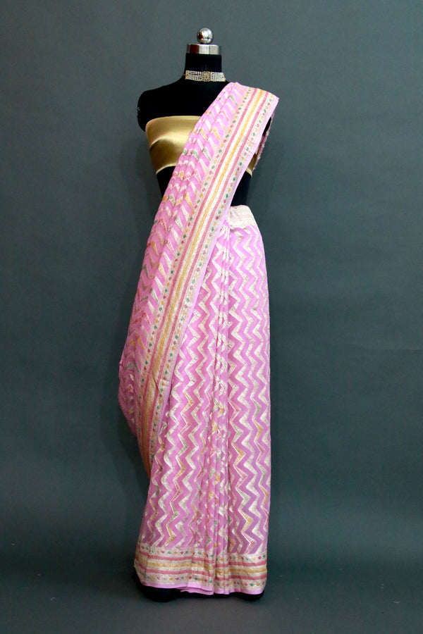 Pink Khaddi Georgette Meenakari Saree