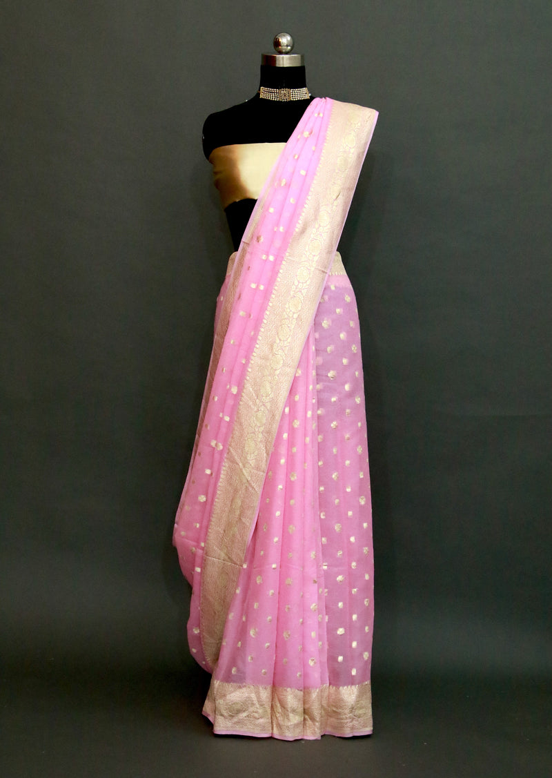 Pink Khaddi Georgette Cutwork Saree