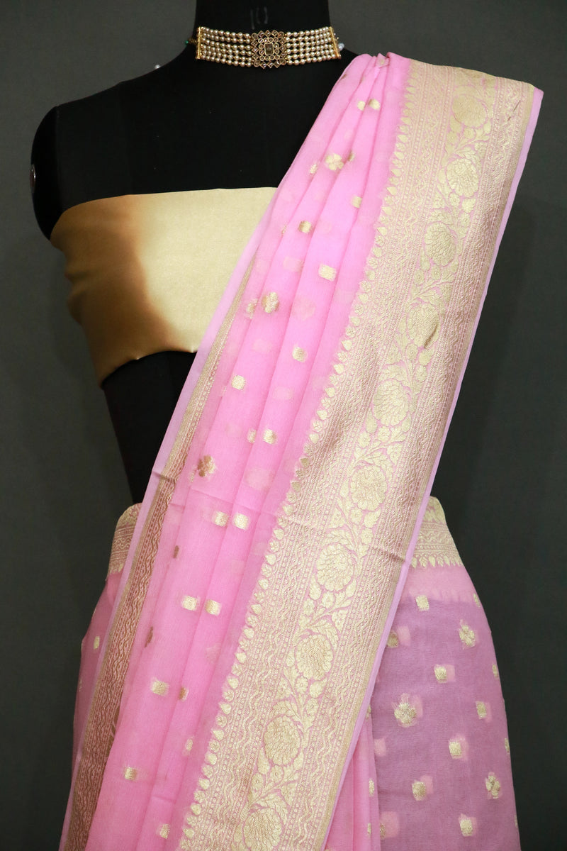 Pink Khaddi Georgette Cutwork Saree