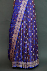 Royal Blue Handwoven Tilfi Jamawar Zari Booti Saree