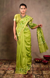 Green Cotton silk hand work saree