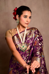 Purple Cotton silk meenakari saree