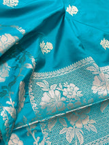 Turquoise Semi Silk Banarasi Saree