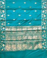 Turquoise Semi Silk Banarasi Saree