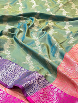 Light Green Semi Silk Banarasi Saree