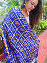 Royal Blue Gajji Bandhej Pure Silk Dupatta