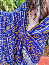 Royal Blue Gajji Bandhej Pure Silk Dupatta