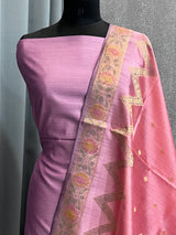 Banarasi Blush Pink Chiniya Silk Dress Material