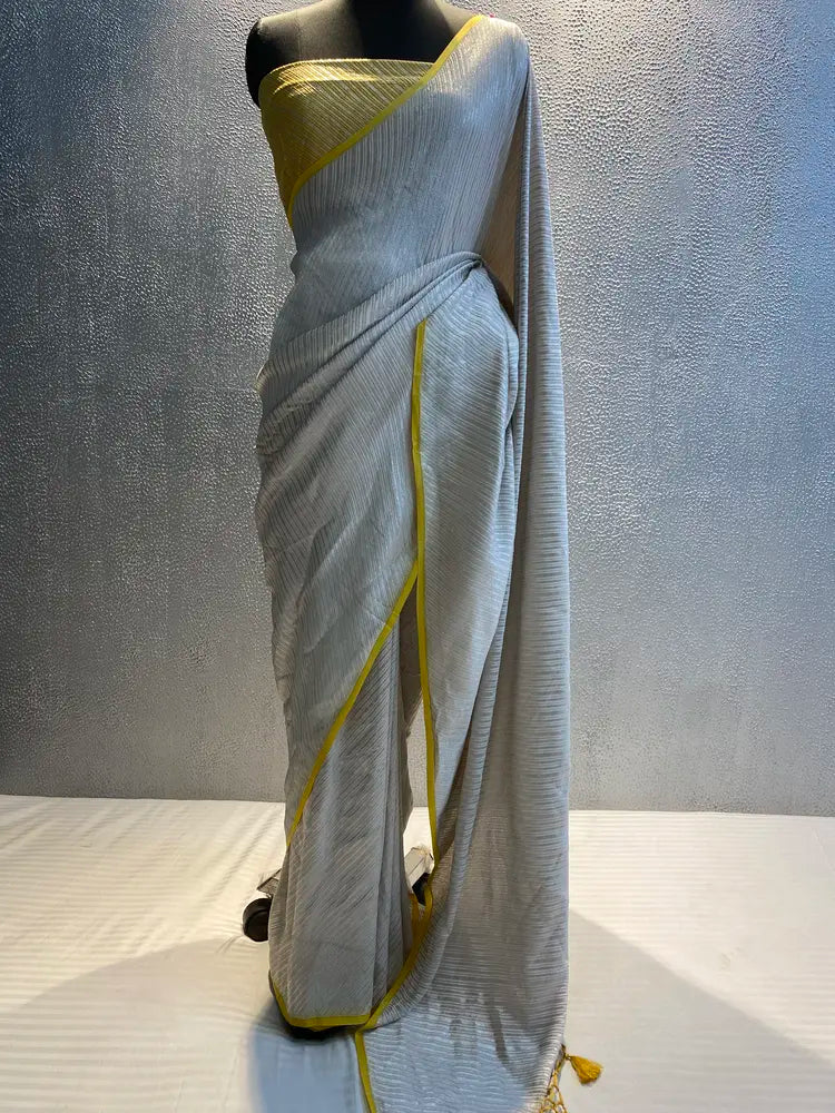 Silver Khaddi Georgette Banarasi Silk Designer Saree