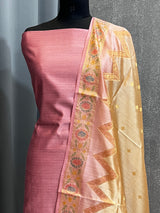 Banarasi Rose Gold Chiniya Silk Dress Material