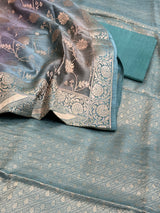 Banarasi Sea Green Chiniya Silk Dress Material