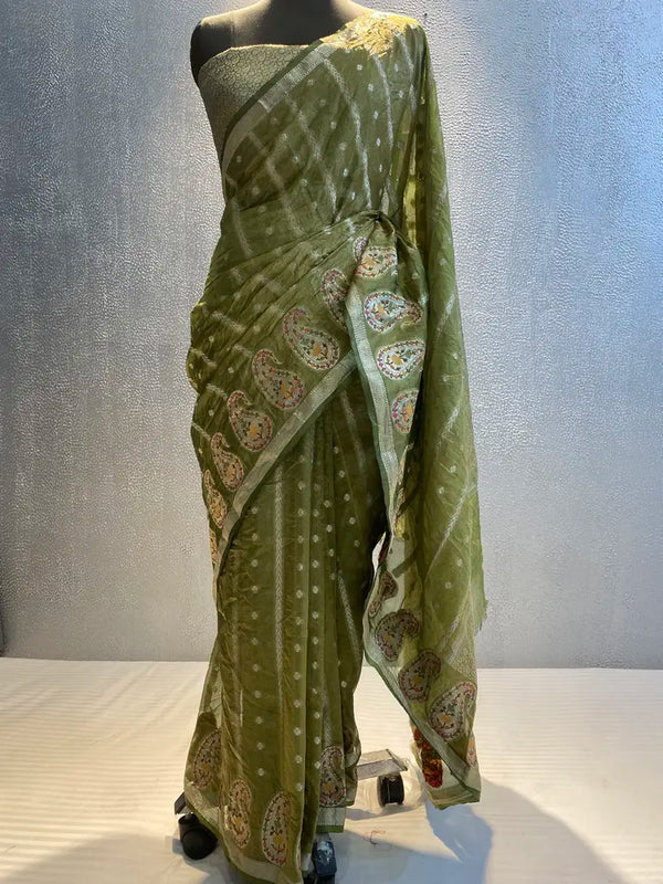 Kora tissue banarasi crush saree in semi silk Meenakari border