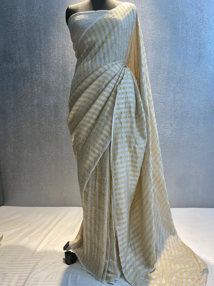 Silver Gold Khaddi georgette Sona rupa zari brocade Banarasi Saree