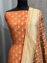 Banarasi Peach Shaded Khaddi Georgette Silk Dress Material