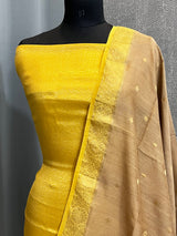 Banarasi Yellow Chiffon Silk Dress Material