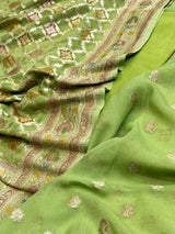Banarasi Light Green Khaddi Georgette Silk Dress Material
