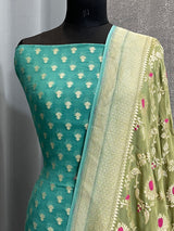 Banarasi  Turquoise Blue Khaddi Georgette Silk Dress Material