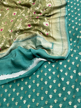 Banarasi  Turquoise Blue Khaddi Georgette Silk Dress Material