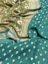 Banarasi  Turquoise Blue Khaddi Georgette Silk Dress Material