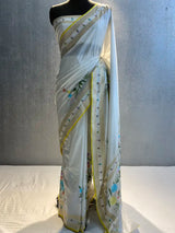 Handwoven banarasi katan silk saree with resham embroidered work