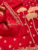 Banarasi Red Cotton Silk Dress Material