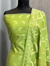 Banarasi Green Cotton Silk Dress Material