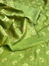 Banarasi Green Cotton Silk Dress Material