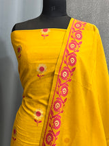 Banarasi Mustard Cotton Silk Dress Material