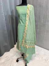Banarasi Sea Green Cotton Silk Dress Material