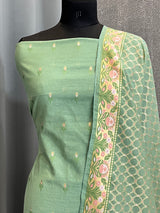 Banarasi Sea Green Cotton Silk Dress Material