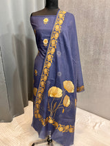 Banarasi Navy Blue Cotton Silk  Dress Material