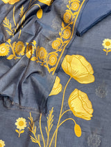 Banarasi Navy Blue Cotton Silk  Dress Material