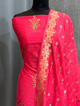 Banarasi Hot Pink Cotton Silk Dress Material