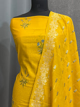 Banarasi Mustard Cotton Silk Dress Material
