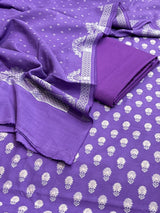 Banarasi Purple Cotton Dress Material