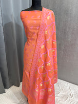 Banarasi Peach Cotton Silk Dress Material