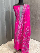 Banarasi Rani Pink Cotton Silk Dress Material