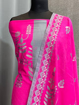 Banarasi Rani Pink Cotton Silk Dress Material