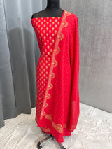 Banarasi Red Cotton Silk Dress Material