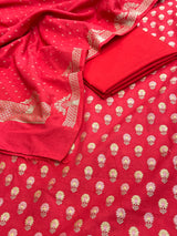 Banarasi Red Cotton Silk Dress Material