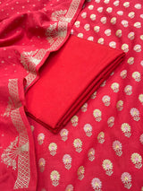 Banarasi Red Cotton Silk Dress Material