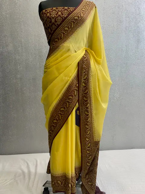 Pure Chiffon Silk banarasi Saree in Aachal Border Design