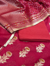 Banarasi Red Cotton Silk Dress Material