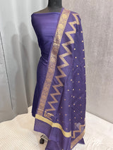 Banarasi Navy Blue Cotton Silk Dress Material