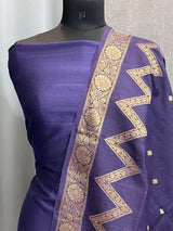 Banarasi Navy Blue Cotton Silk Dress Material