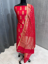 Banarasi Red Cotton Silk Dress Material