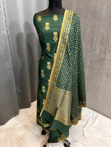 Banarasi Bottle Green Cotton Silk Dress Material